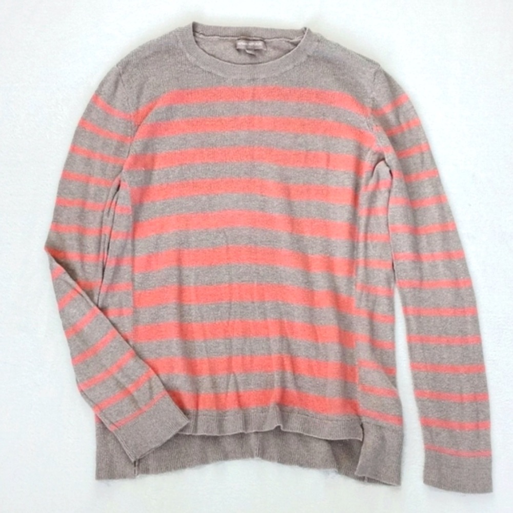 Banana Republic Soft Nylon Viscose Knit Orange Tan Stripe Long Sleeve Sweater M